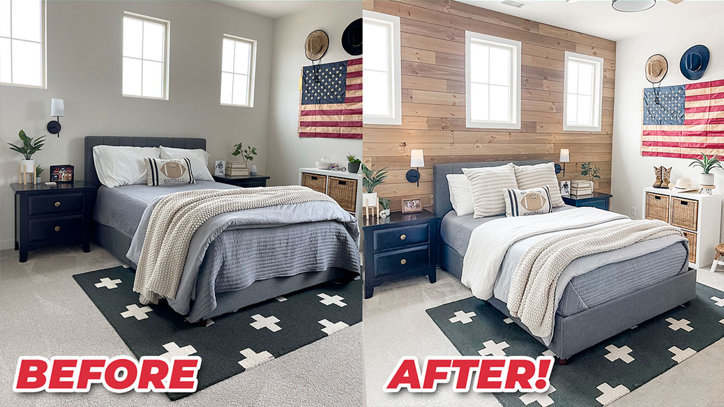 Before and after plank wall